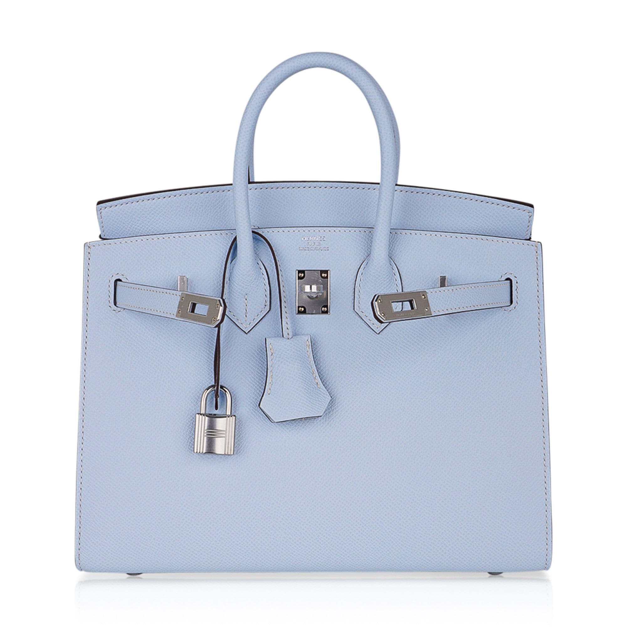 Birkin 25 Sellier Bag Blue Brume Epsom Palladium Hardware New