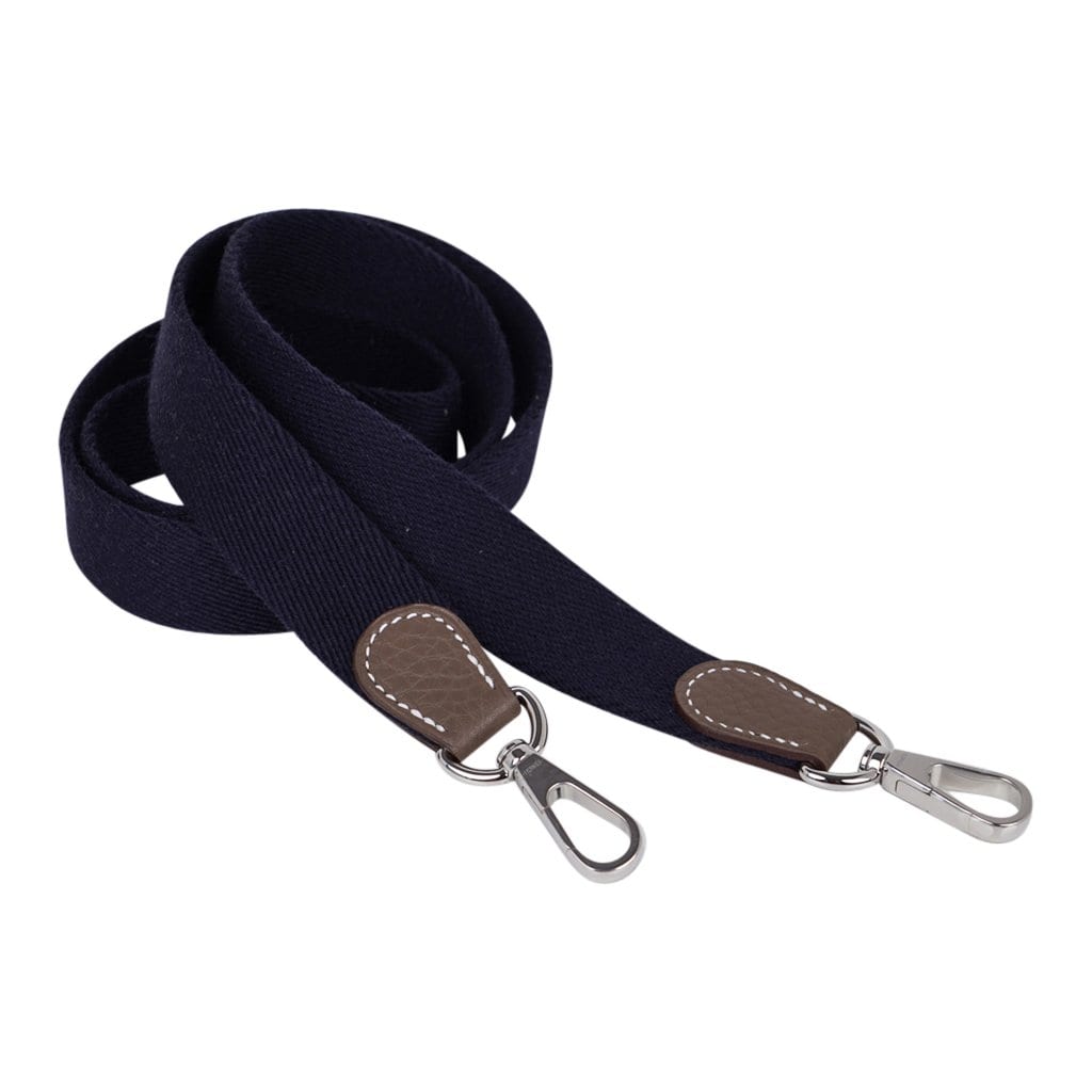 Mini Evelyne TPM Bag Etoupe Navy Strap Clemence Leather with Palladium Hardware