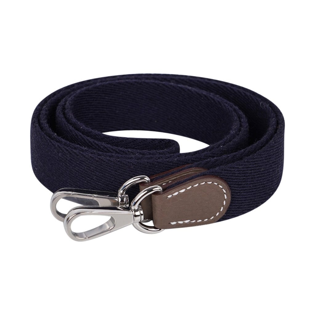 Mini Evelyne TPM Bag Etoupe Navy Strap Clemence Leather with Palladium Hardware