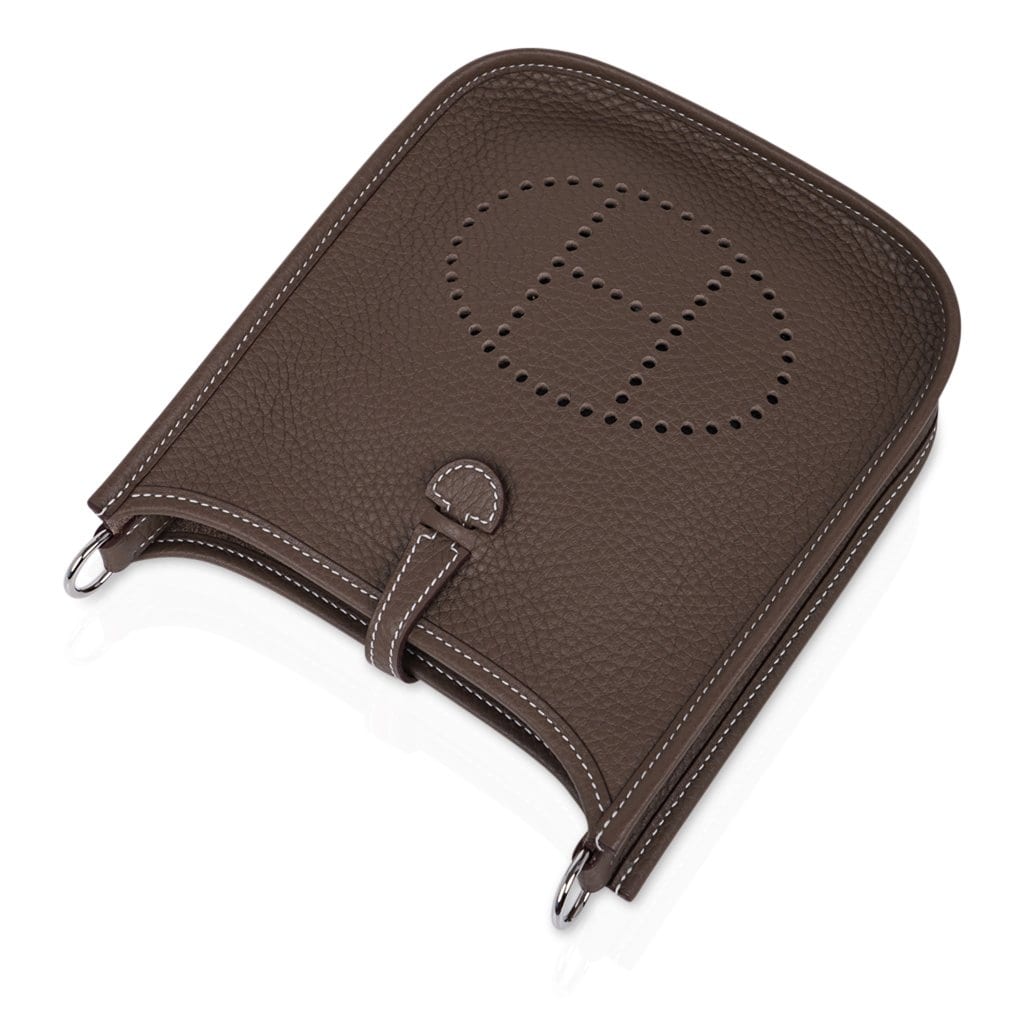 Mini Evelyne TPM Bag Etoupe Navy Strap Clemence Leather with Palladium Hardware