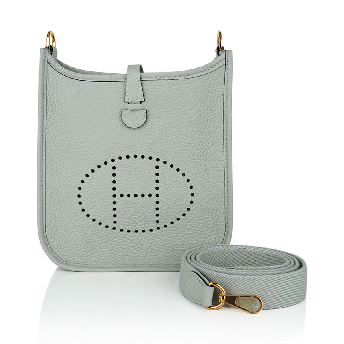 Mini Evelyne TPM Bag Gris Neve Clemence Leather with Gold Hardware