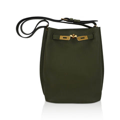So Kelly 22 Vert Veronese Tote Shoulder Bag Gold Hardware Togo Leather