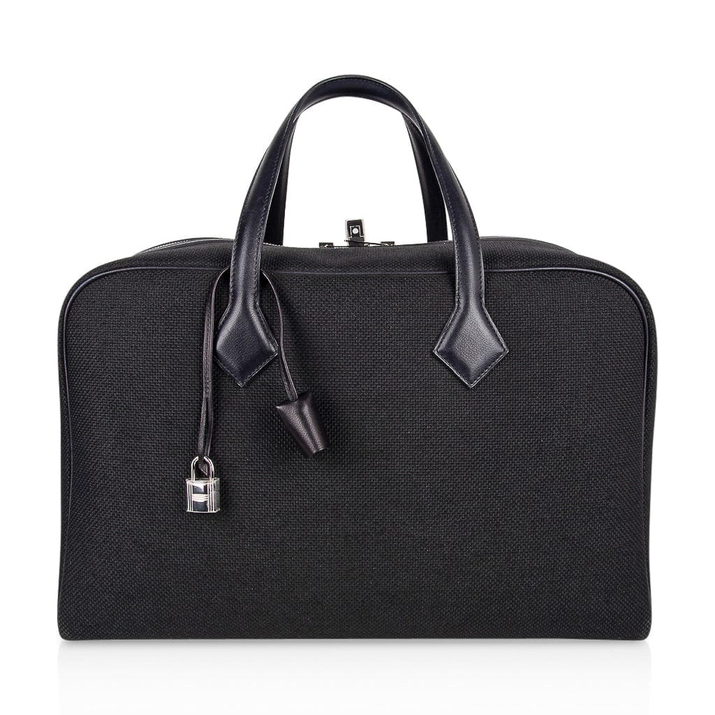 Victoria ll Fourre-Tout 43 Travel Bag Black Toile Palladium Hardware New