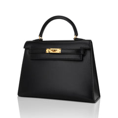 Vintage Kelly 15 Micro Sellier Bag Black Box Leather with Gold Hardware