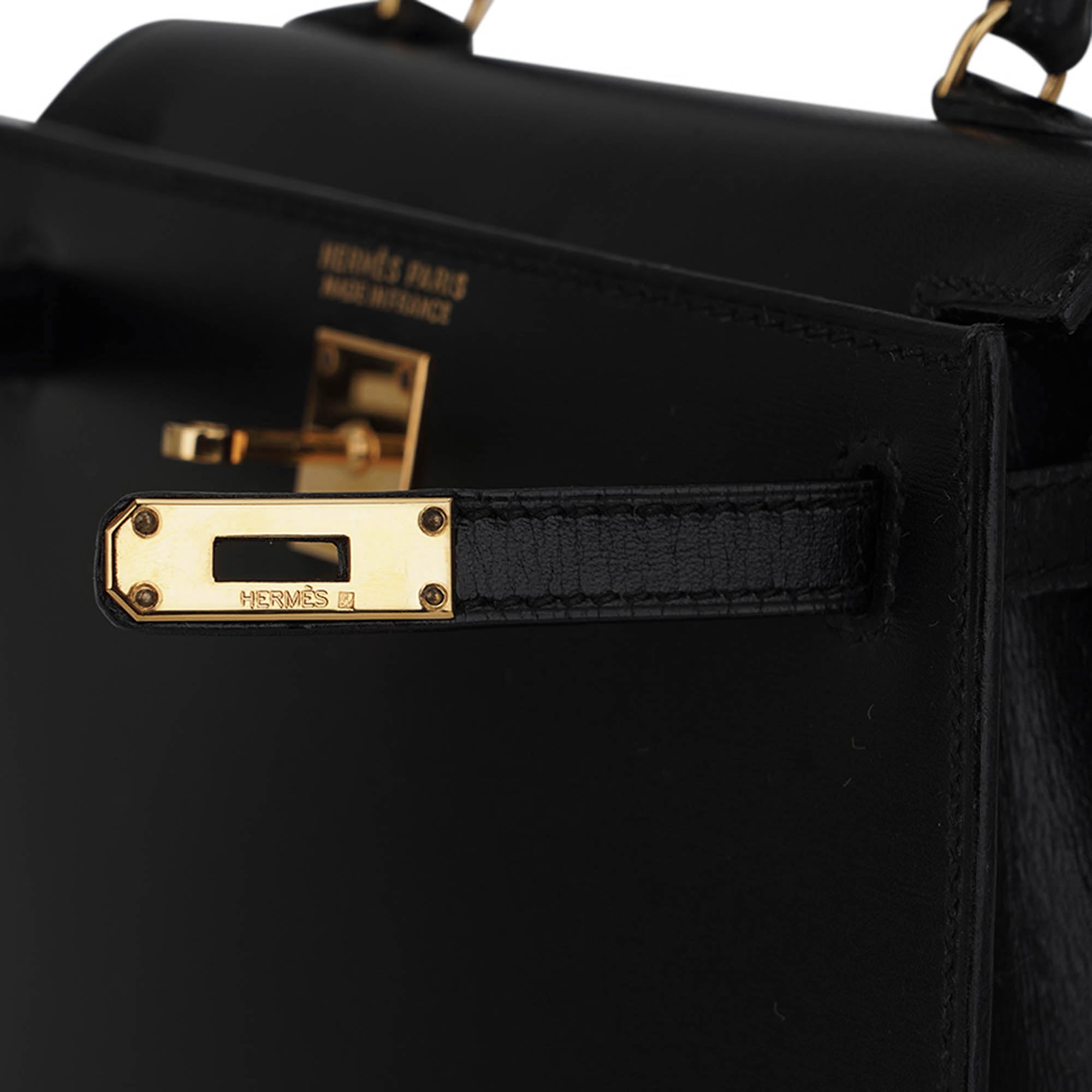Vintage Kelly 15 Micro Sellier Bag Black Box Leather with Gold Hardware