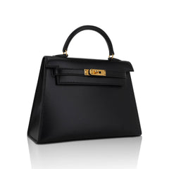 Vintage Kelly 15 Micro Sellier Bag Black Box Leather with Gold Hardware