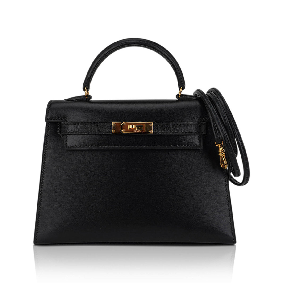 Vintage Kelly 15 Micro Sellier Bag Black Box Leather with Gold Hardware