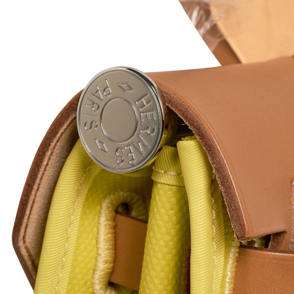 Herbag Zip 31 Bag Lime Berline Toile Vache Hunter Leather with Palladium Hardware