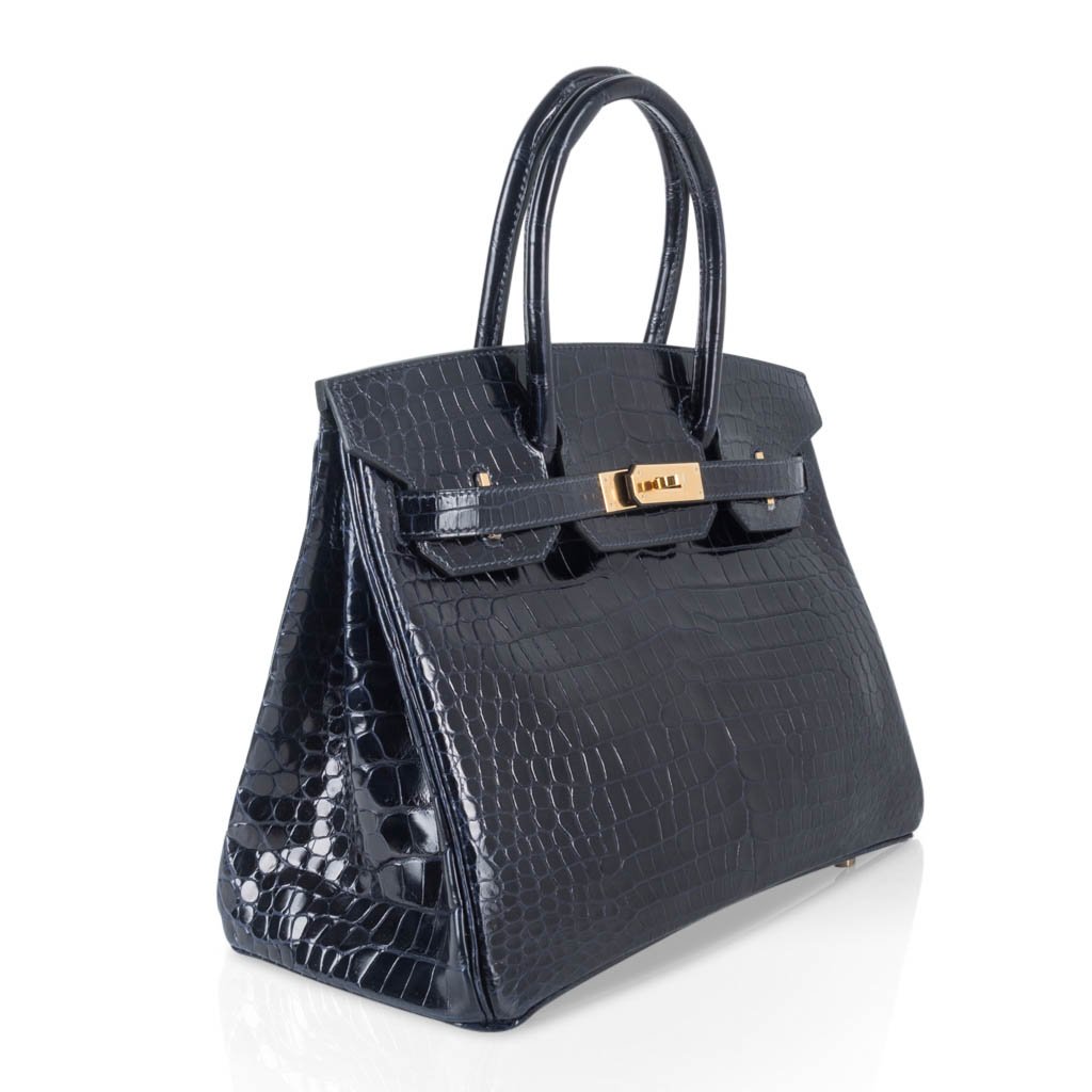 Birkin 30 Bag Blue Marine Porosus Crocodile Gold Hardware