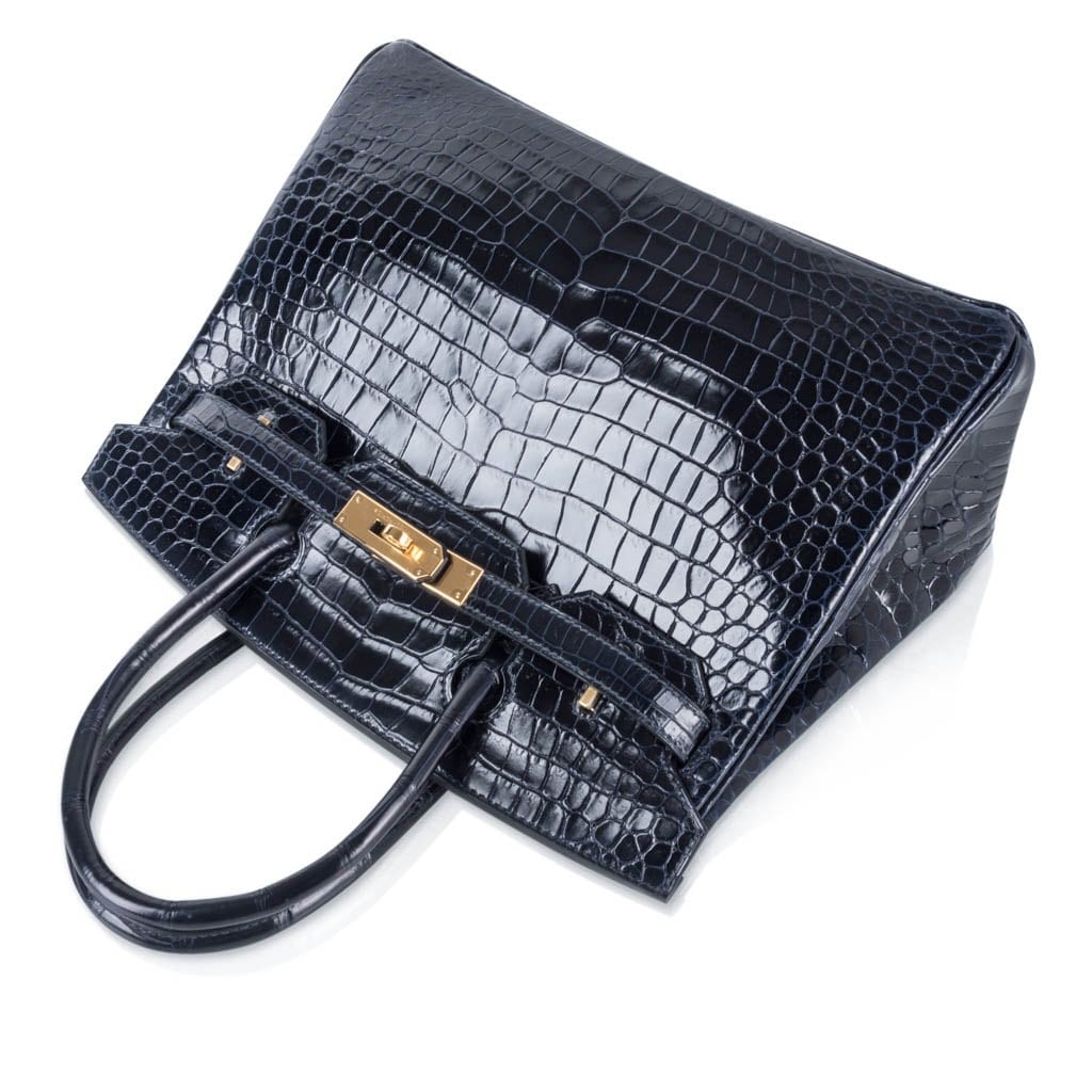 Birkin 30 Bag Blue Marine Porosus Crocodile Gold Hardware