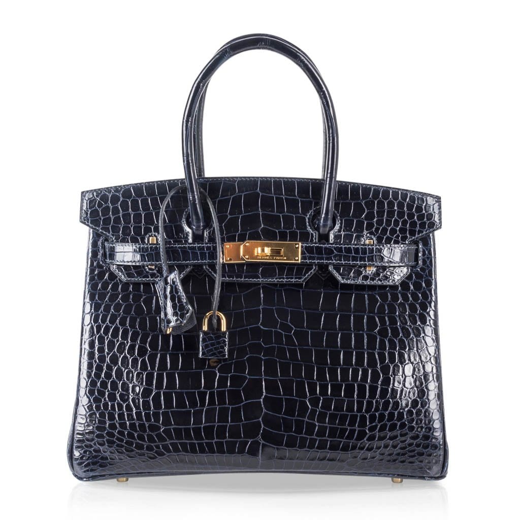 Birkin 30 Bag Blue Marine Porosus Crocodile Gold Hardware