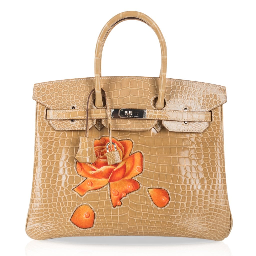 Limited Edition HSS Birkin 35 Bag Poussiere La Rosee Porosus Crocodile with Palladium Hardware