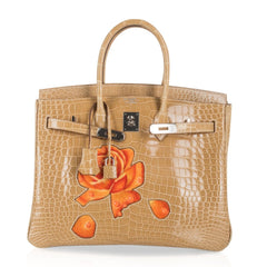Limited Edition HSS Birkin 35 Bag Poussiere La Rosee Porosus Crocodile with Palladium Hardware