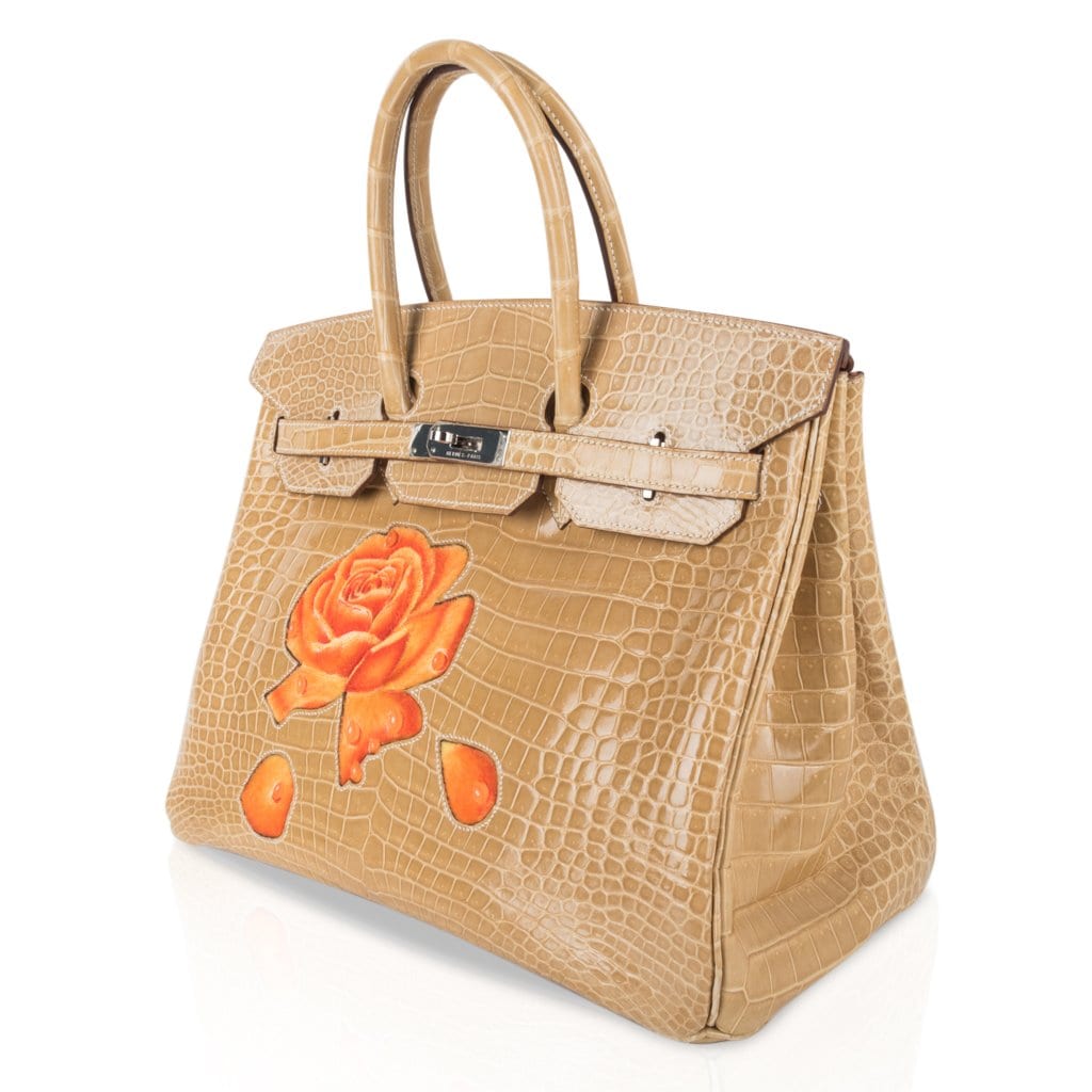 Limited Edition HSS Birkin 35 Bag Poussiere La Rosee Porosus Crocodile with Palladium Hardware