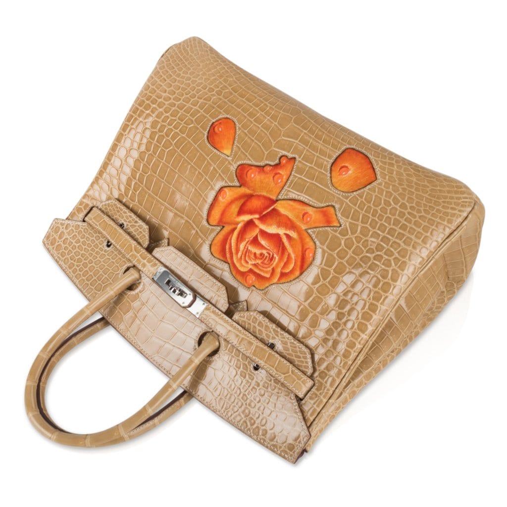 Limited Edition HSS Birkin 35 Bag Poussiere La Rosee Porosus Crocodile with Palladium Hardware