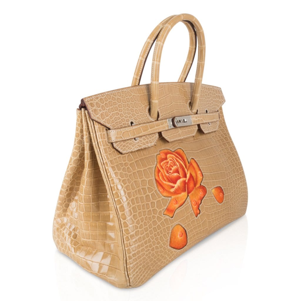 Limited Edition HSS Birkin 35 Bag Poussiere La Rosee Porosus Crocodile with Palladium Hardware