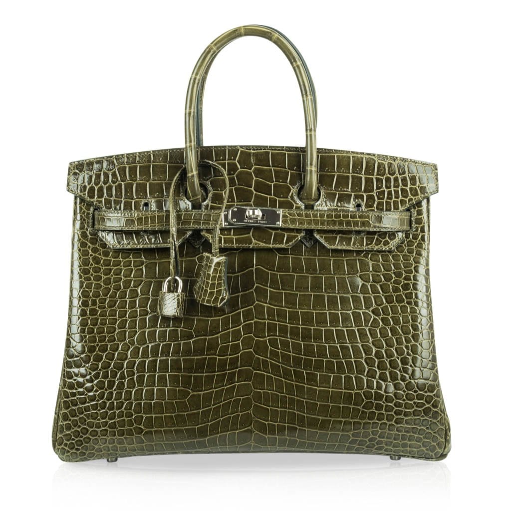 Birkin 35 Bag Vert Veronese Porosus Crocodile Palladium Hardware