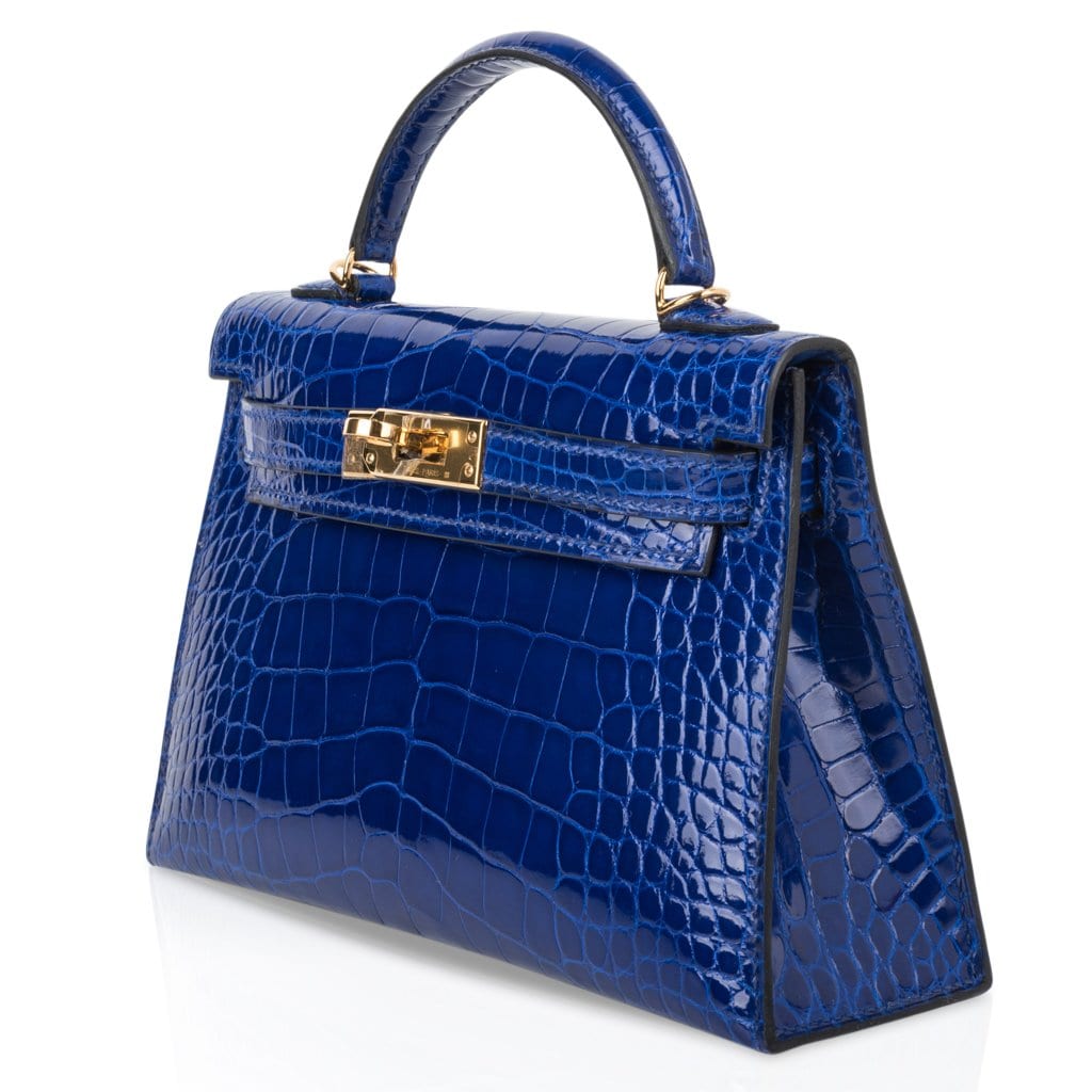 Kelly 20 Mini Sellier Bag Blue Electric Alligator Gold Hardware Limited