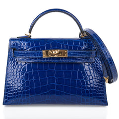 Kelly 20 Mini Sellier Bag Blue Electric Alligator Gold Hardware Limited