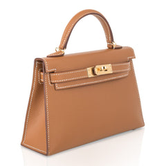 Mini Kelly 20 Bag Sellier Gold Epsom Leather with Gold Hardware