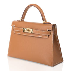 Mini Kelly 20 Bag Sellier Gold Epsom Leather with Gold Hardware