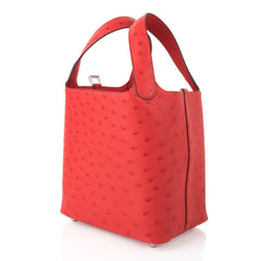 Picotin Lock 18 Bag Rouge Exotique Ostrich Tote Palladium Hardware nwt