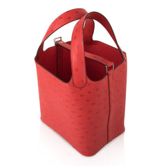 Picotin Lock 18 Bag Rouge Exotique Ostrich Tote Palladium Hardware nwt