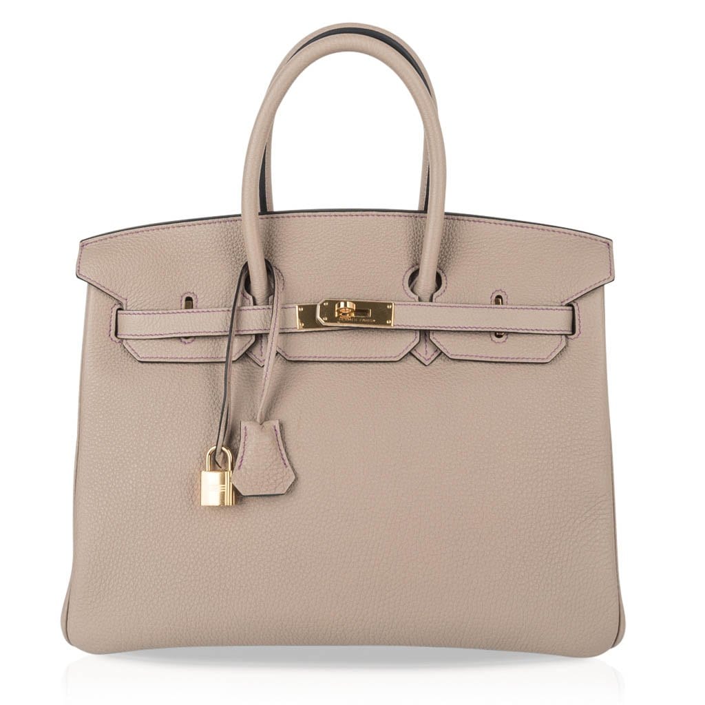 HSS Tri-Color Birkin 35 Gris Tourterelle Blue Paon & Purple Stitching Special Order Bag
