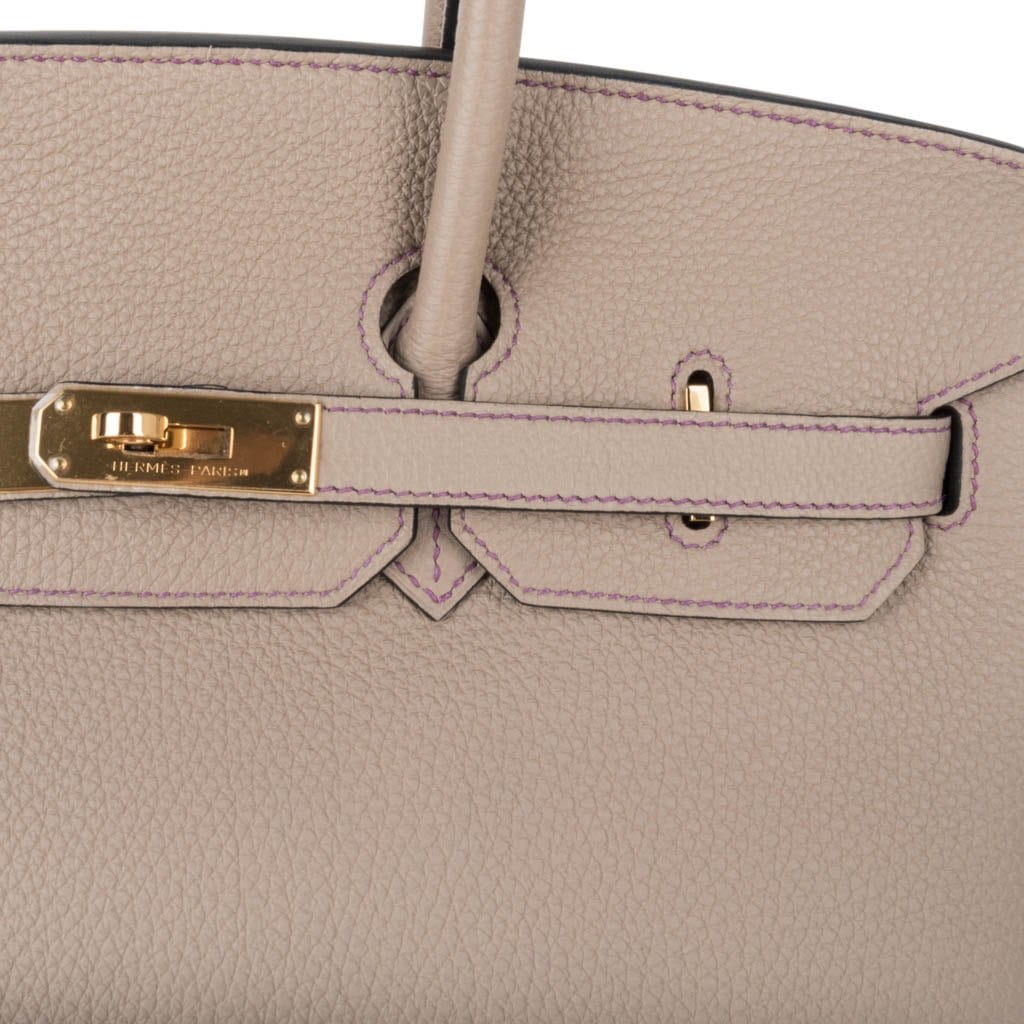 HSS Tri-Color Birkin 35 Gris Tourterelle Blue Paon & Purple Stitching Special Order Bag