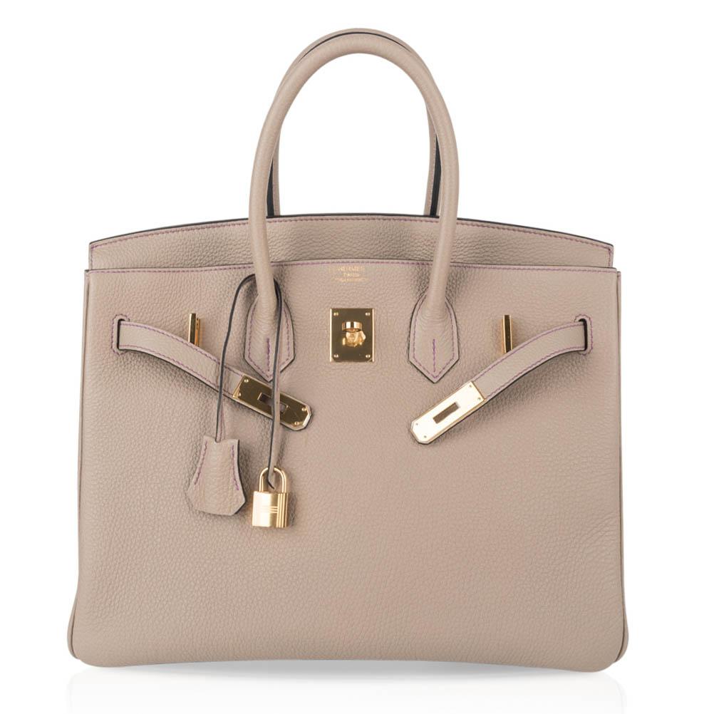 HSS Tri-Color Birkin 35 Gris Tourterelle Blue Paon & Purple Stitching Special Order Bag
