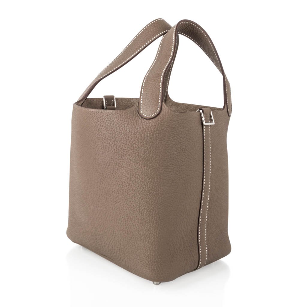 Picotin Lock 18 Bag Etoupe Clemence Tote Palladium Hardware New w/Box