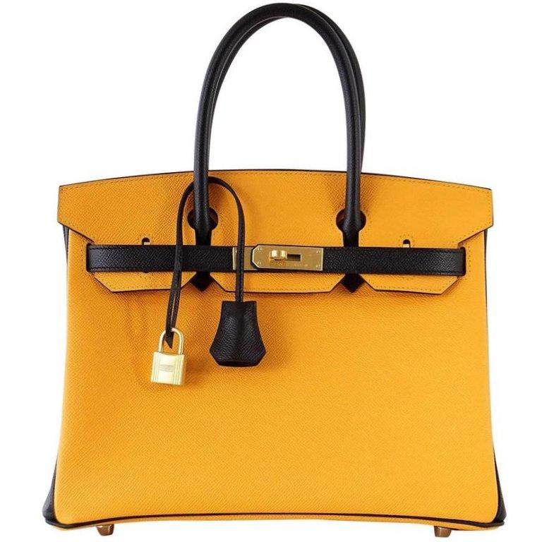 Birkin 30 Bag HSS Bi-Color Jaune  Black Brushed Gold Epsom