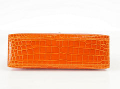 Kelly Pochette Clutch Bag Orange Feu Rare in Porosus Crocodile