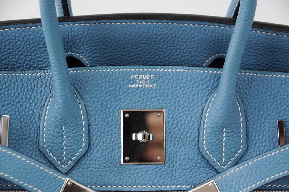 Birkin 30 Bag Toile Blue Jean Togo Leather Palladium