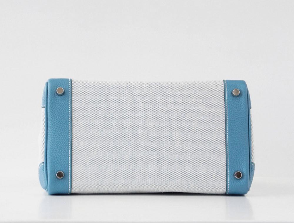 Birkin 30 Bag Toile Blue Jean Togo Leather Palladium