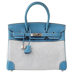 Birkin 30 Bag Toile Blue Jean Togo Leather Palladium