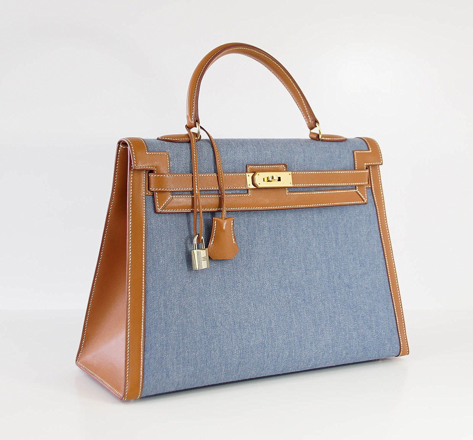 Kelly 35 Bag Vintage Denim and Barenia Sellier Gold Hardware Superb