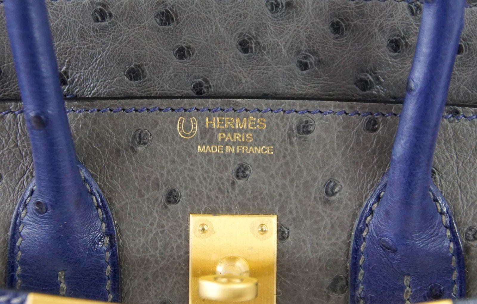 Birkin 25 Bag HSS Ostrich Gris Agate/Blue Sapphire Brushed Gold
