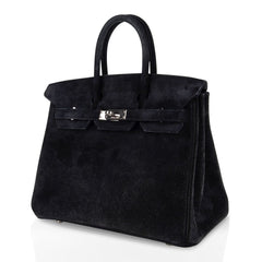 Birkin 25 Bag Black Doblis Suede with Palladium Hardware
