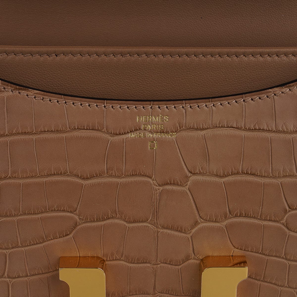 Mini Constance Bag 18 Chai Matte Alligator with Gold Hardware