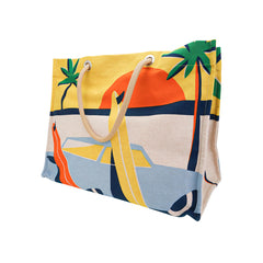 Beach Tote bag Apres la Vague Printed Toile Jaune and Blue