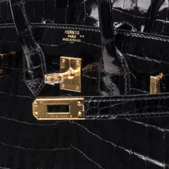 Birkin 25 Bag Black Crocodile Lisse Gold Hardware