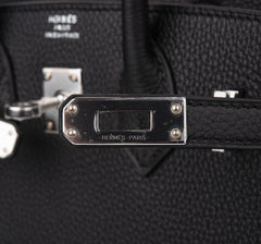 Birkin 25 Bag Black Palladium Hardware Togo Leather