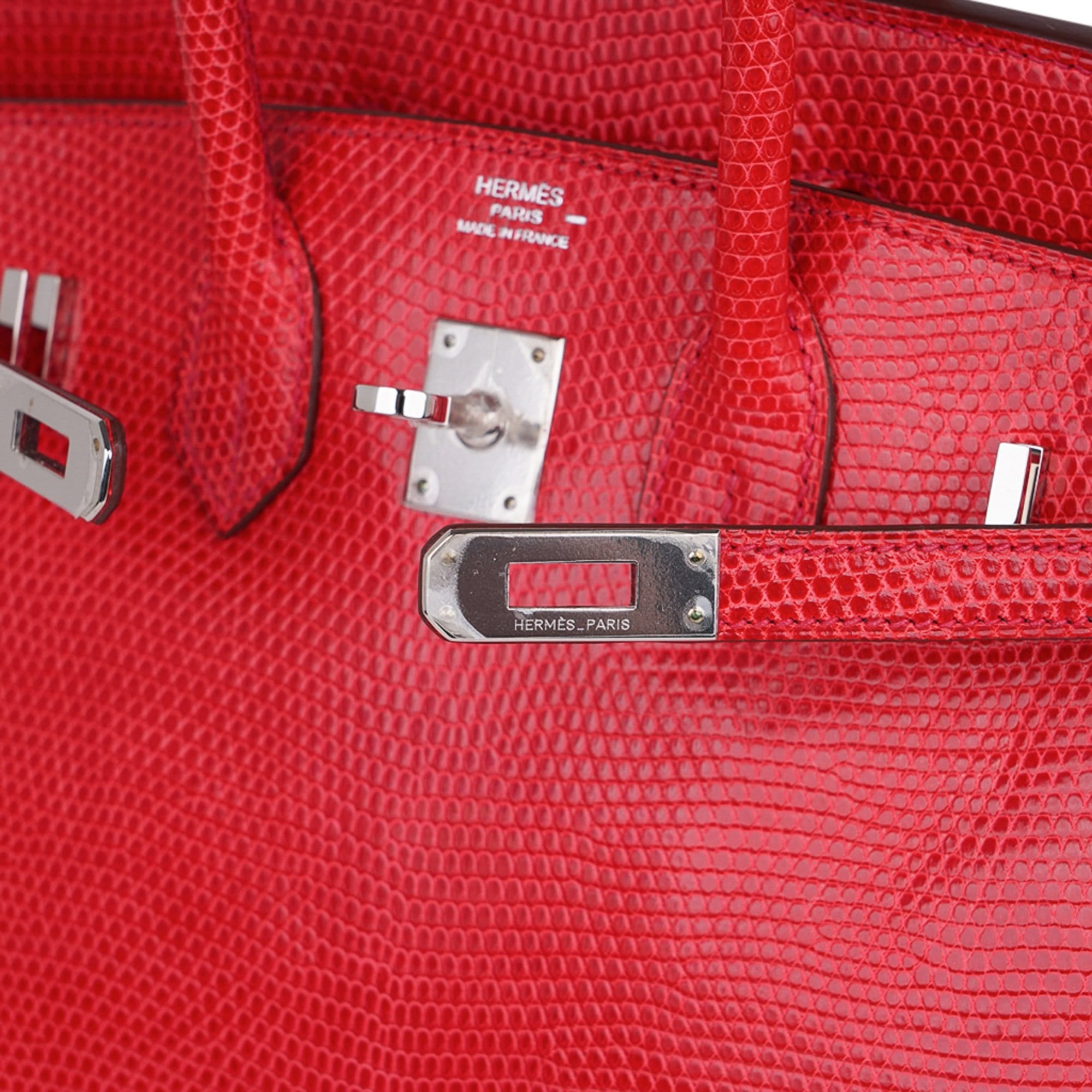 Limited Edition Birkin 25 Bag Rouge Exotic Lizard with Palladium Hardware