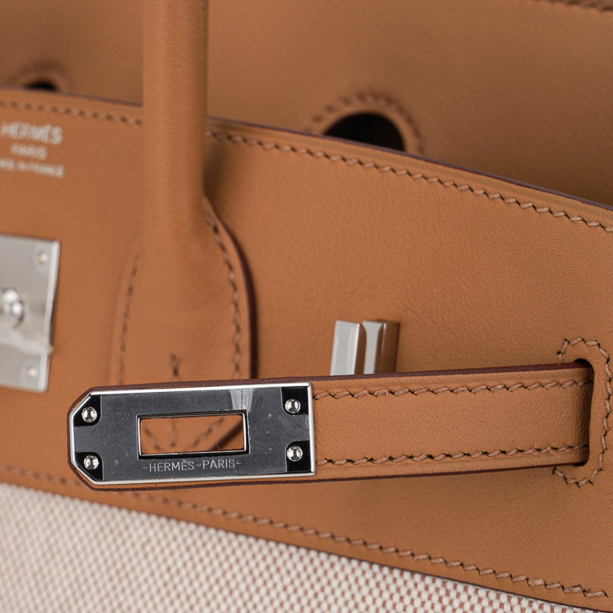 Limited Edition Birkin 25 Bag in Biscuit Swift Leather & Ecru Toile H with Palladium Hardware