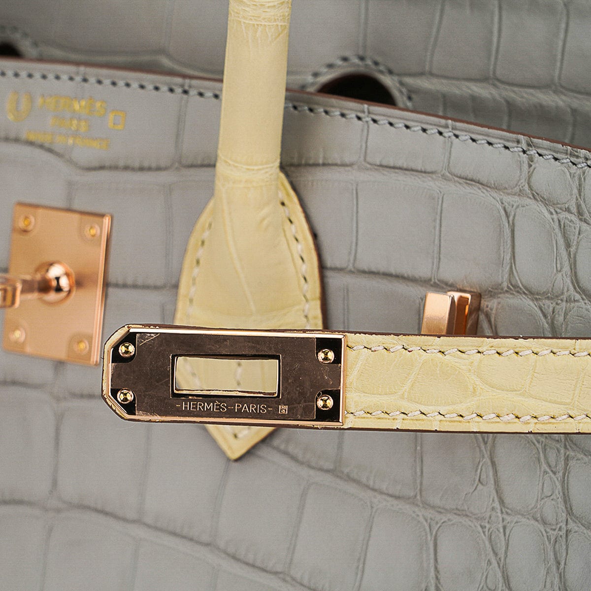 Special Order HSS Birkin 25 Bag Gris Perle & Vanille Matte Alligator with Rose Gold Hardware