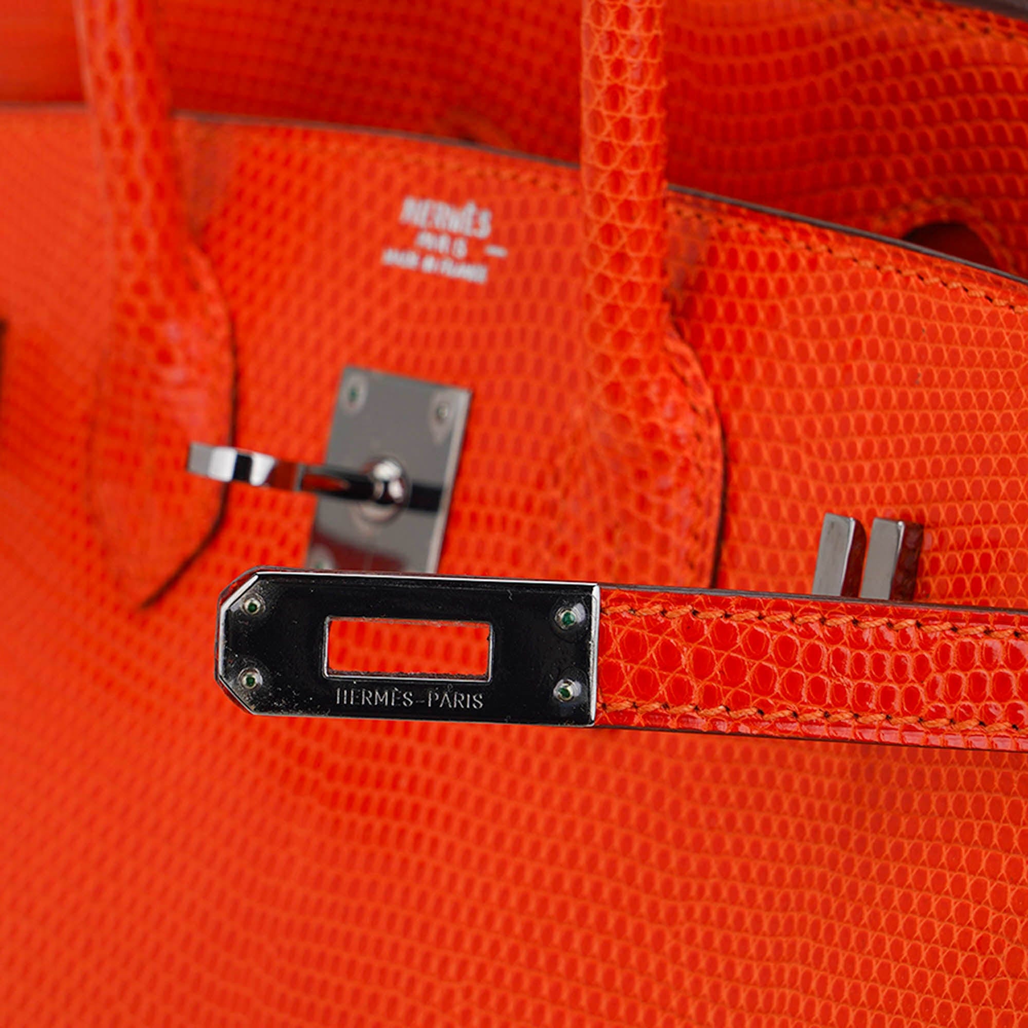 Birkin 25 Bag Orange Tangerine Lizard with Ruthenium Hardware