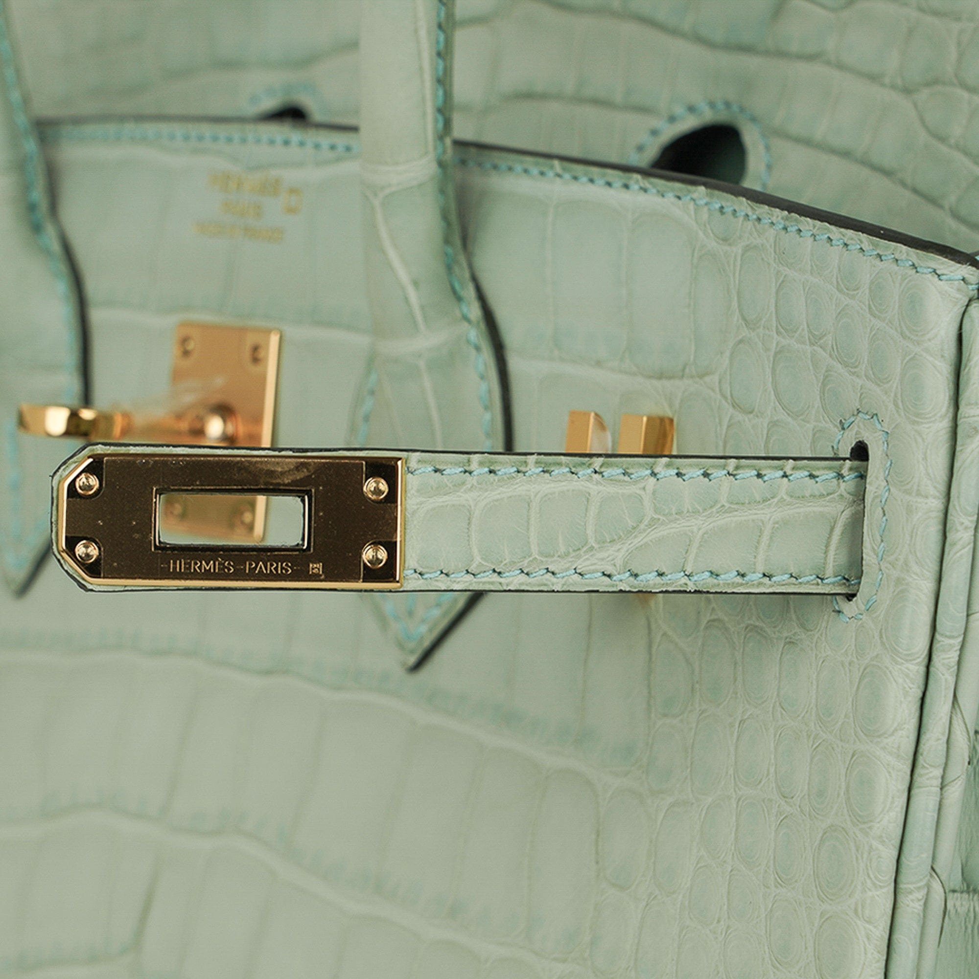 Birkin 25 Bag Vert D’Eau Matte Alligator Gold Hardware Limited Edition
