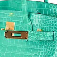 Birkin 30 Bag Jade Porosus Crocodile Gold Hardware