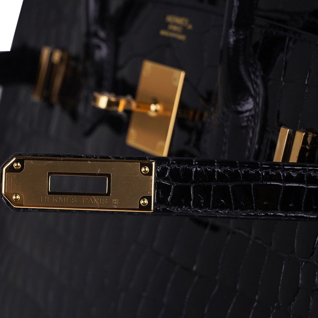 Birkin 30 Bag Black Porosus Crocodile with Gold Hardware